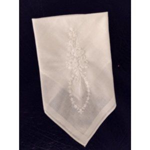 Vtg Embroidered White Floral Handkerchief Wedding Bridal Hanky